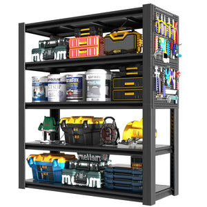 Industrial 5-Tier Adjustable Shelving Unit With Pegboard Heavy-Duty Storage