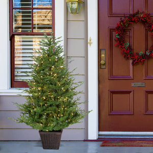 Fraser Hill Farm 5-Ft Adirondack Pre-Lit Potted Christmas Tree Decor with Warm White LED Lights