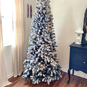9-Ft. Flocked Alaskan Pine Christmas Tree with White Incandescent Smart Lights