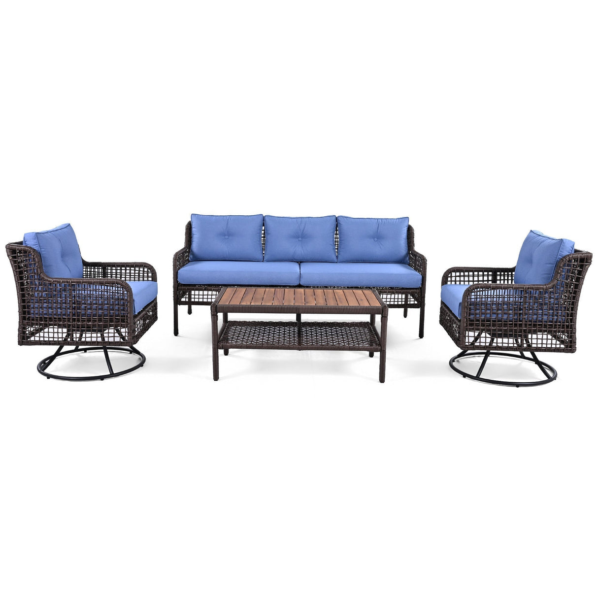 GO 4 Pieces Patio Furniture Set with Swivel Chairs and Outdoor Wicker Sofas