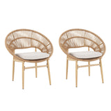 Cyril Outdoor Wicker Papasan Style Dining Chair with Teak Finished Legs - Set of 2