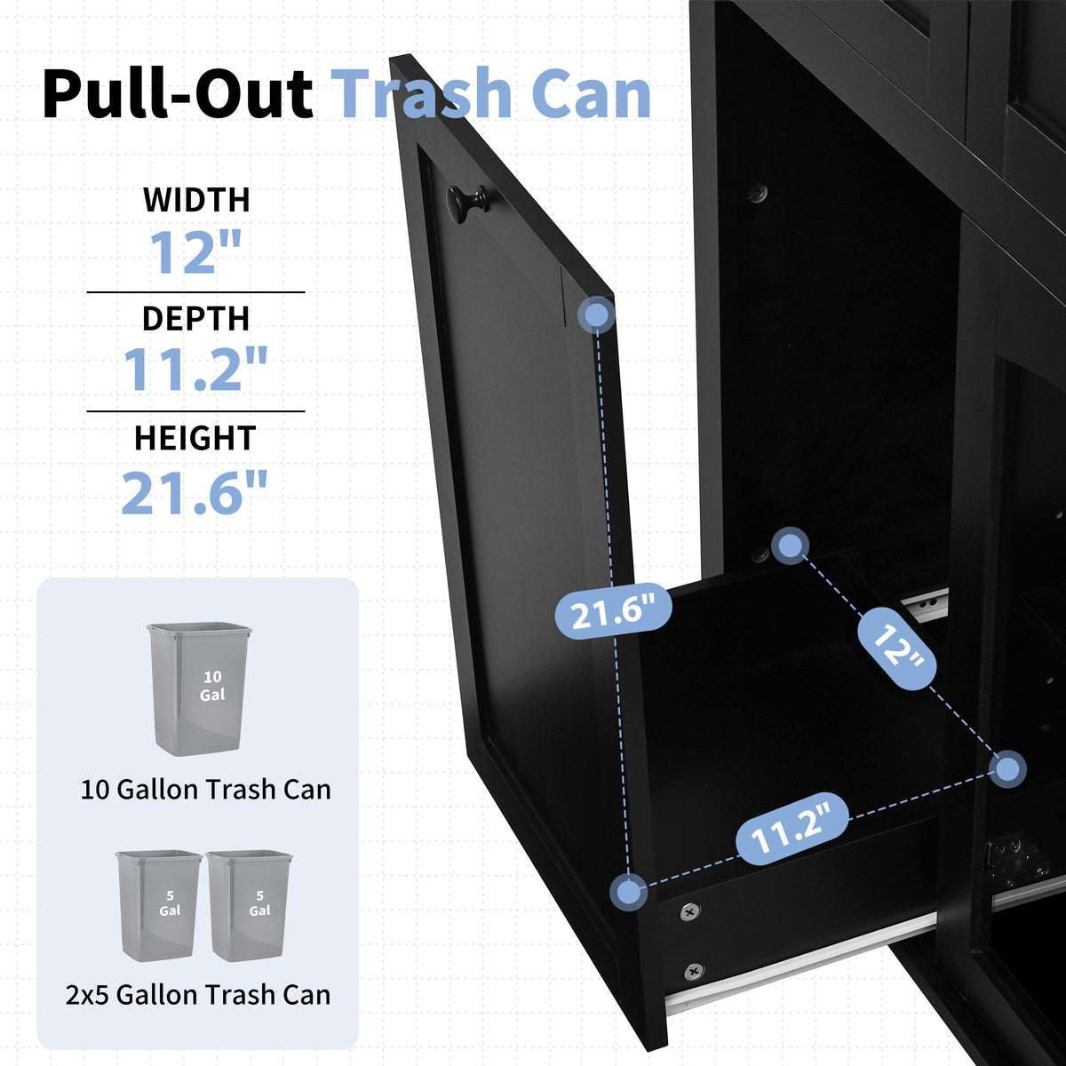 54.2'' Mobile Kitchen Island with Glass Door Storage & Trash Bin