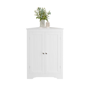 Corner Cabinet With 2 Doors And Adjustable Shelves, Freestanding Narrow Storage Organizer For Bathroom - White
