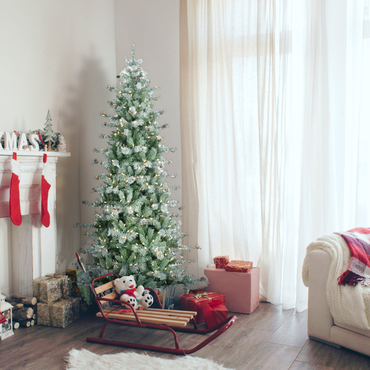 6.5-Ft. Flocked Buffalo Fir Christmas Tree with Warm White LED Lights