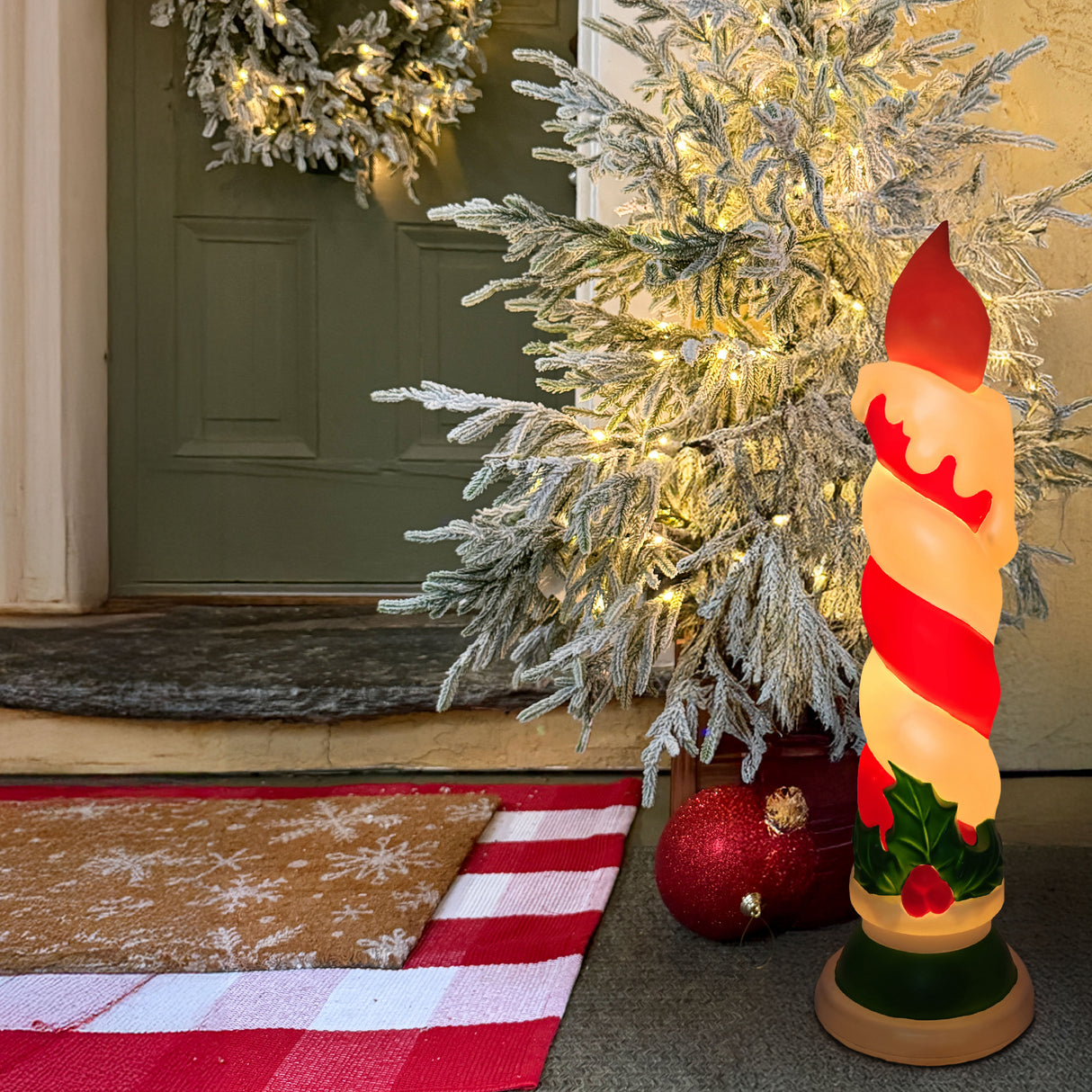 Fraser Hill Farm 40" Candle with Holly Christmas Blow Mold
