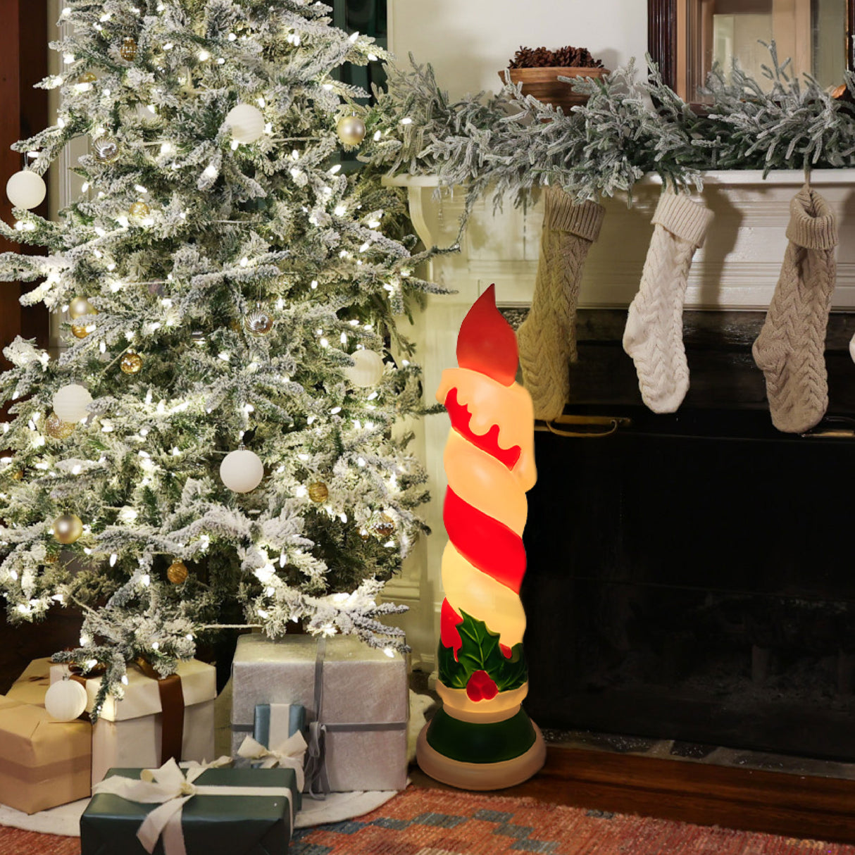 Fraser Hill Farm 40" Candle with Holly Christmas Blow Mold