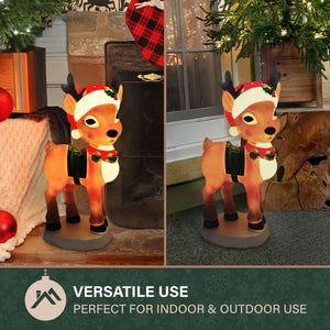 Fraser Hill Farm 28" Reindeer with Santa Hat Christmas Blow Mold