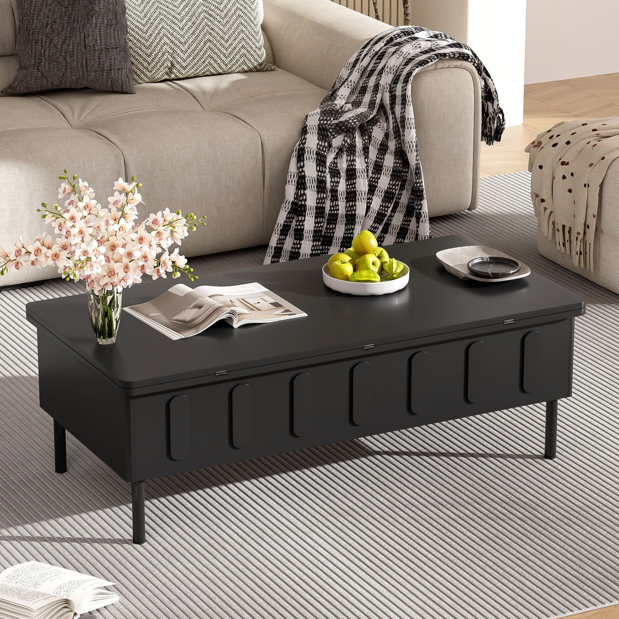Lift Top Coffee Table With 2 Drawers and Hidden Storage Compartment for Living Room