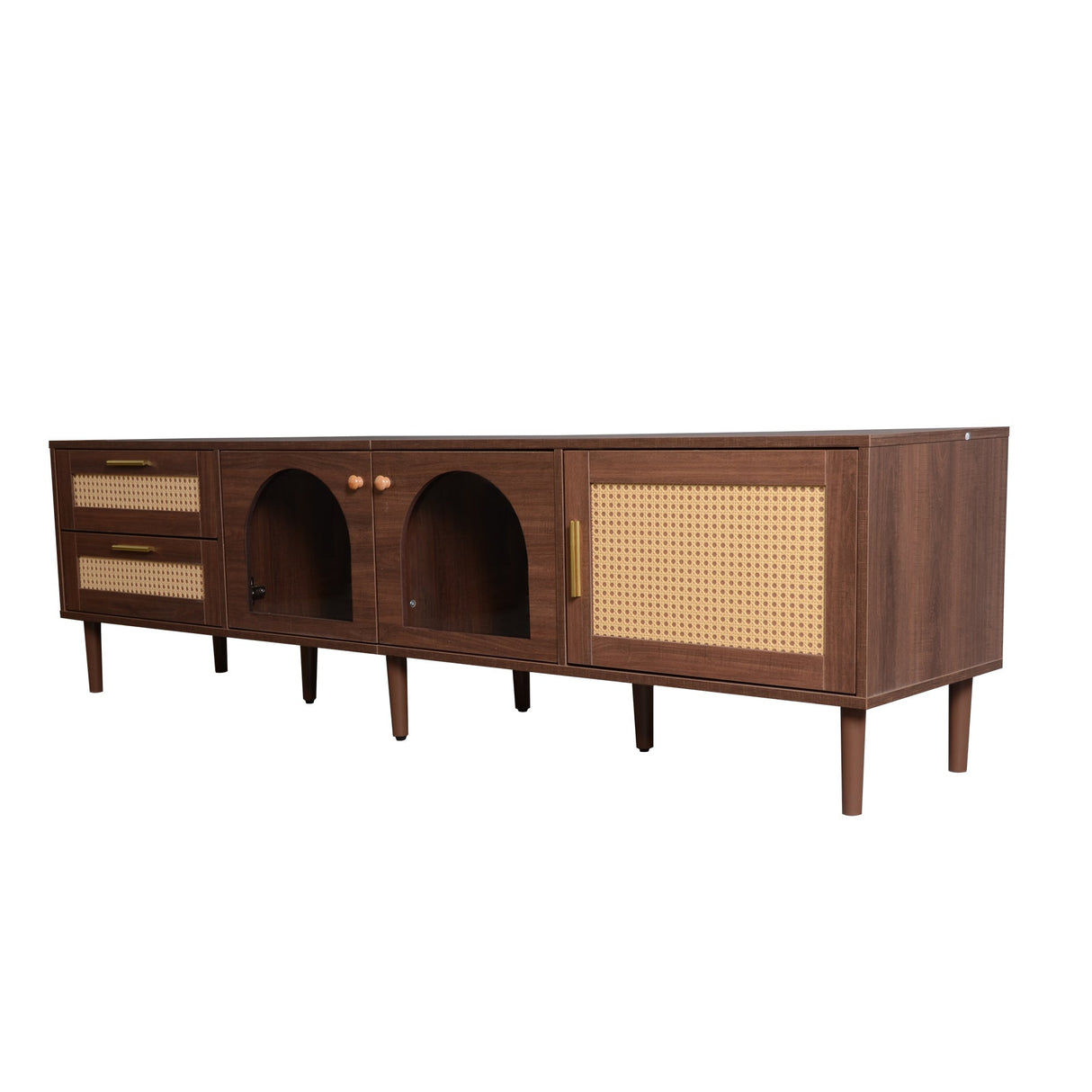 Rattan TV Stand with 3 Cabinets & 2 Drawers