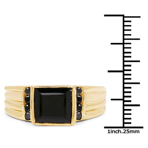 2.16 Carat Genuine Black Onyx and Black Diamond .925 Sterling Silver Ring