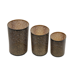 Set of 3 Pierced Metal Hurricanes in Black & Gold