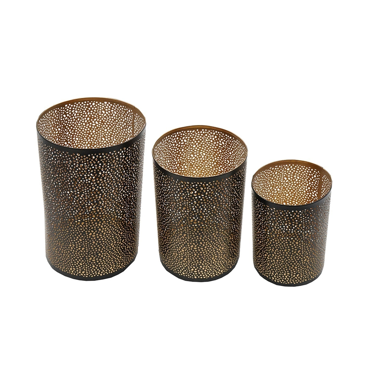 Set of 3 Pierced Metal Hurricanes in Black & Gold