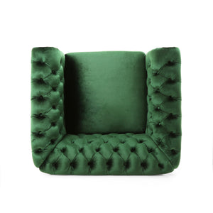 Nexuson Upholstered Velvet Chesterfield Chair with Deep Tufted and Nailhead Trim, Emerald
