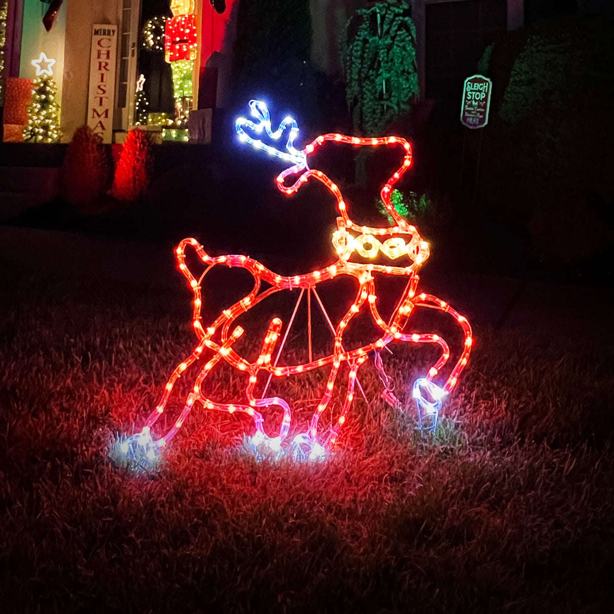 31.4-In. Prelit Christmas Reindeer with Leaping Leg Outdoor Decoration
