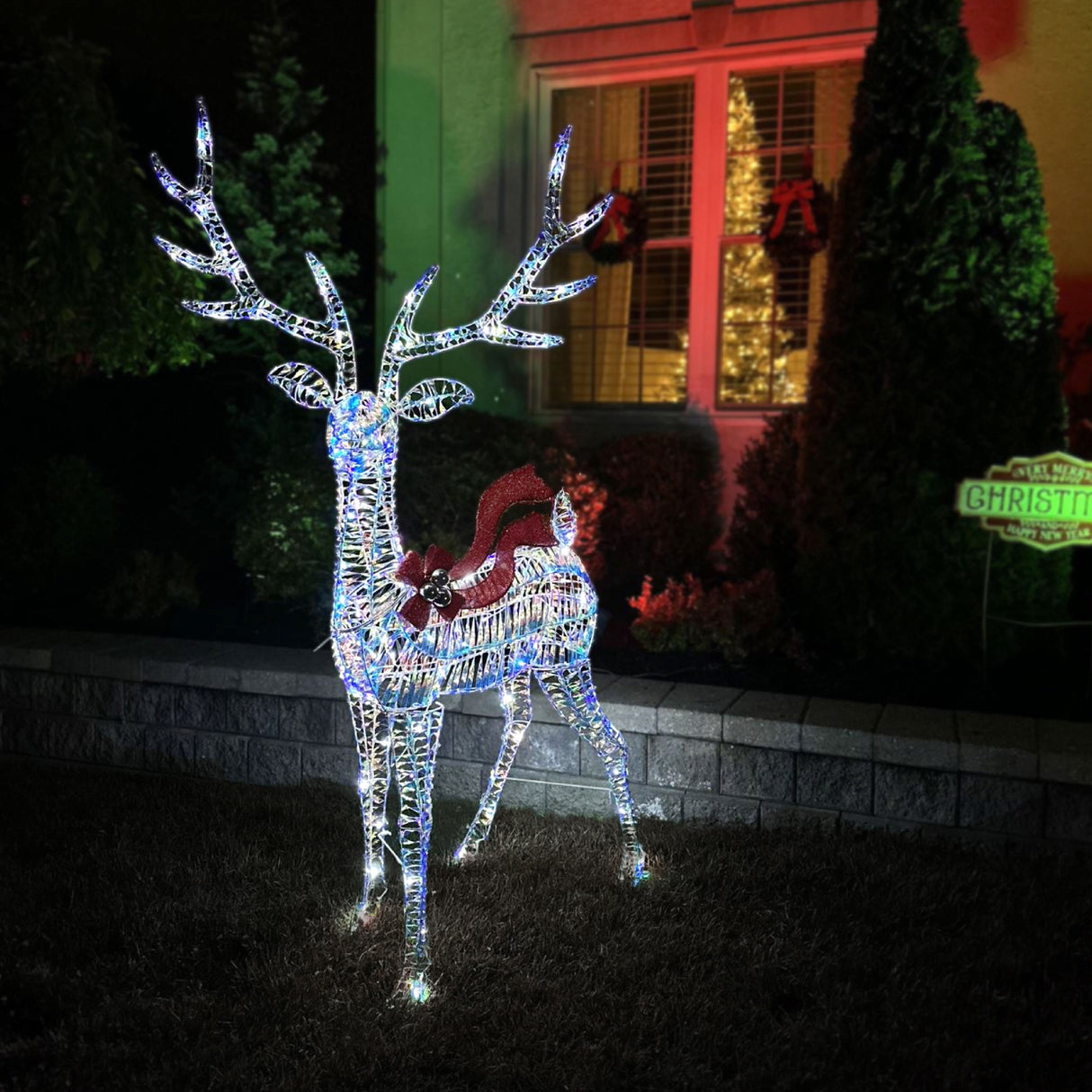 6-Ft. Prelit Iridescent Reindeer Decoration with LED Lights