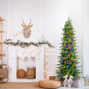 6.5-Ft. Carmel Pine Slim Christmas Tree with Dual Multicolor & Warm White LED Lights