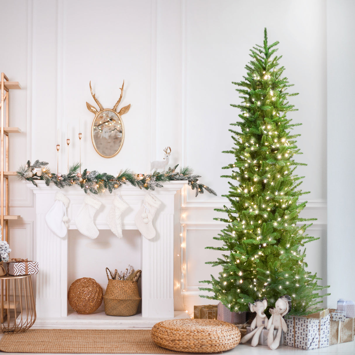 9-Ft. Carmel Pine Slim Artificial Christmas Tree with White Incandescent Smart Lights