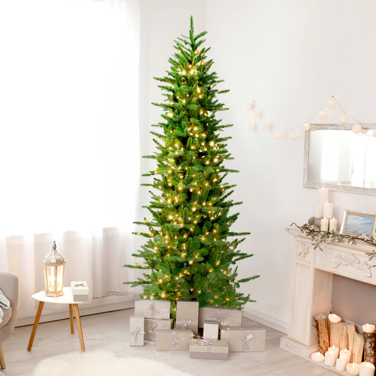 9-Ft. Carmel Pine Slim Christmas Tree with Warm White LED Lights