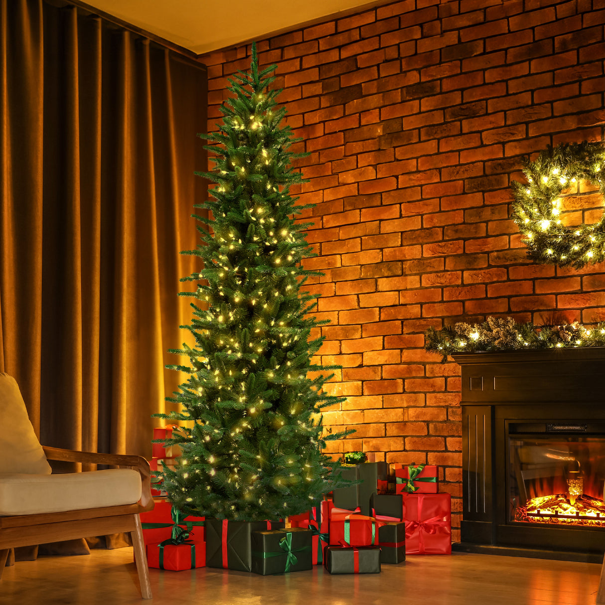 9-Ft. Carmel Pine Slim Christmas Tree with Warm White LED Lights