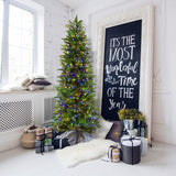 9-Ft. Carmel Pine Slim Artificial Christmas Tree with Dual Multicolor & Warm White LED Lights