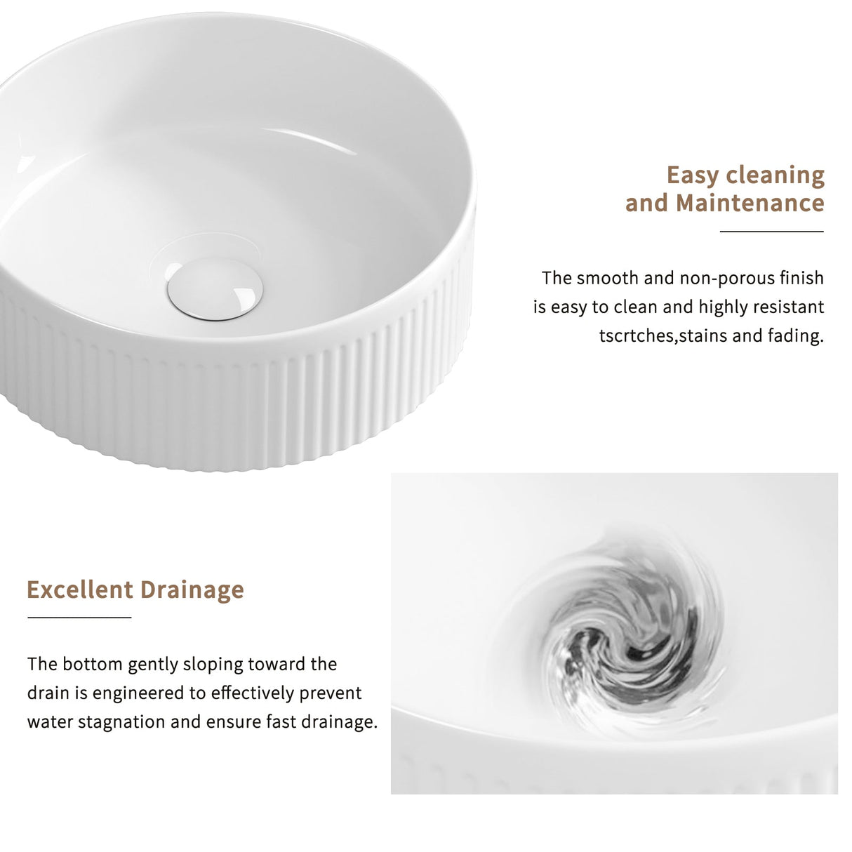 Small Bathroom Sink - 14 Inch Round Above Counter Porcelain Ceramic