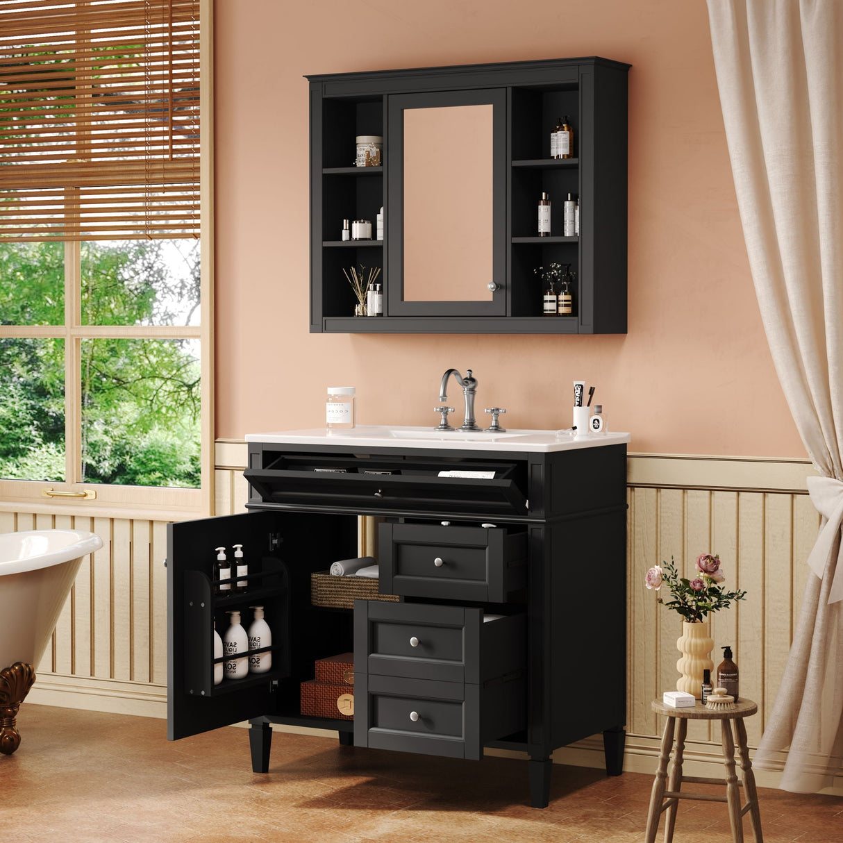 Bathroom Vanity With Top Sink, Storage Cabinet With Mirror
