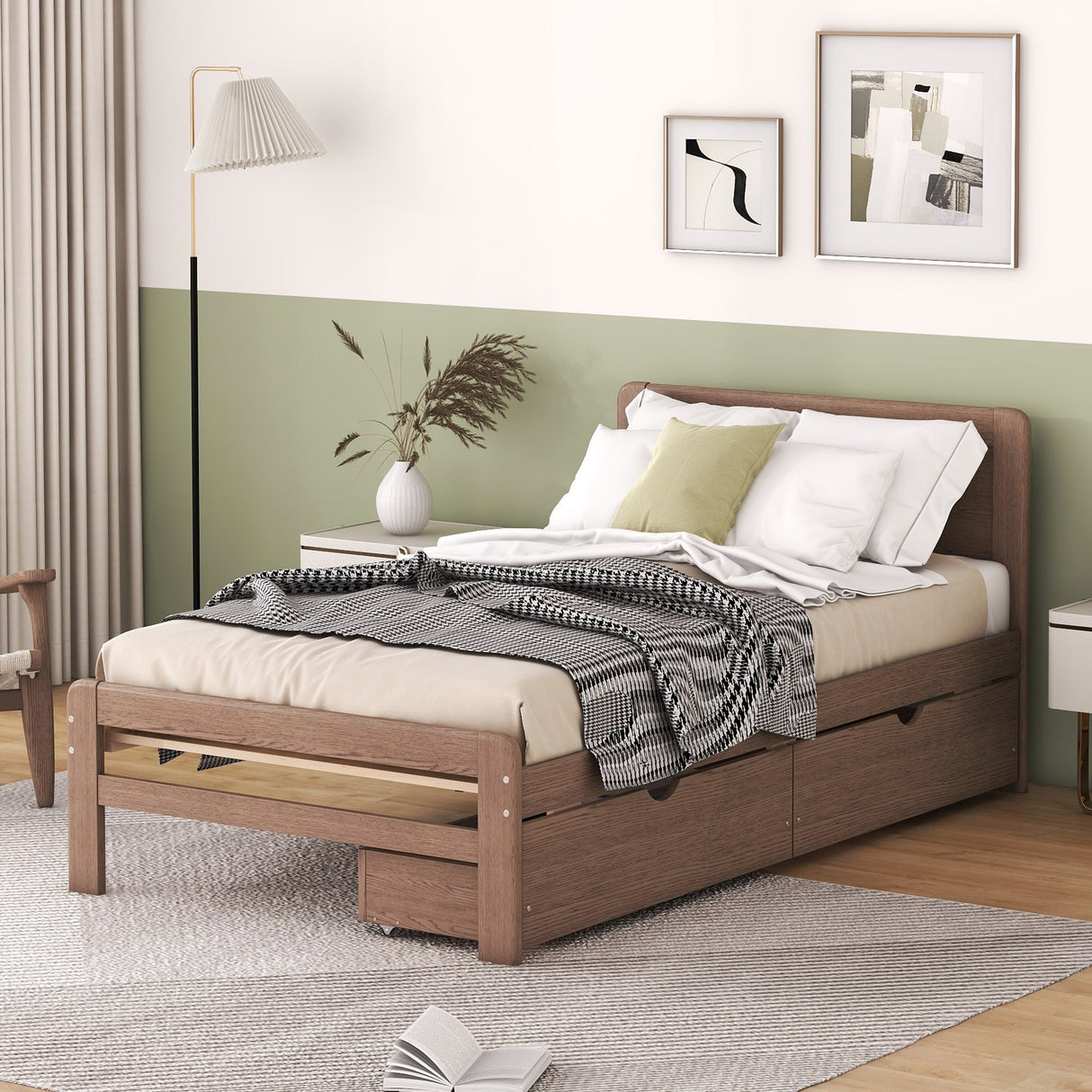 The Space-Saving Rubberwood Twin Bed With Integrated Storage