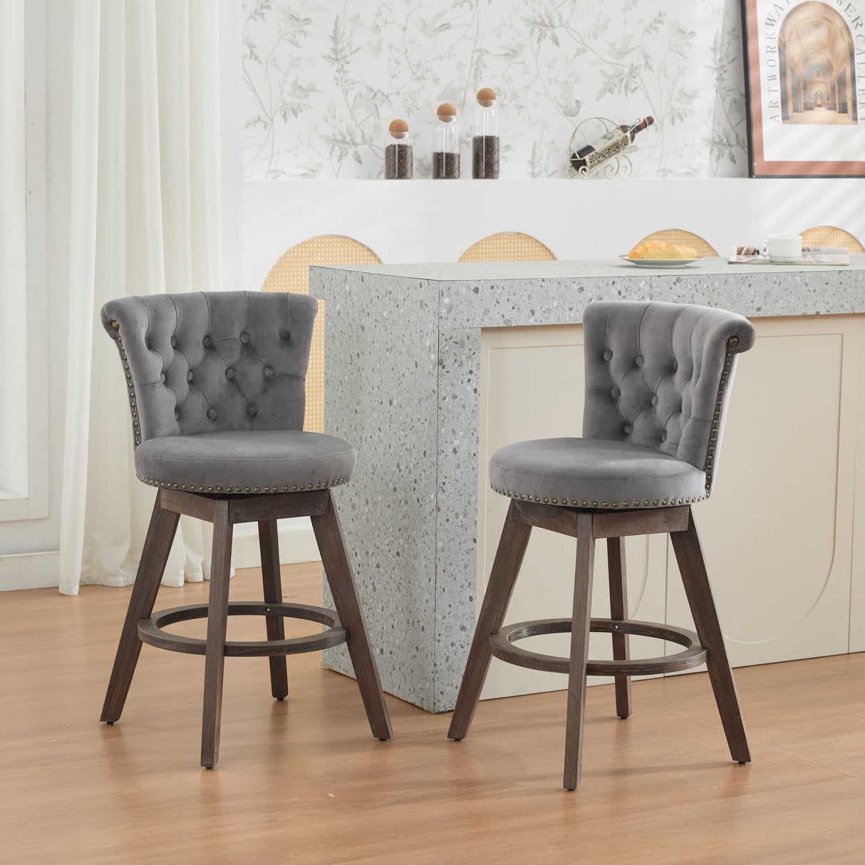 26' Counter Height Bar Stools Set of 2, 360° Swivel Stools
