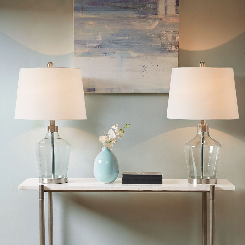 Harmony Grey Glass Table Lamps – Set of 2