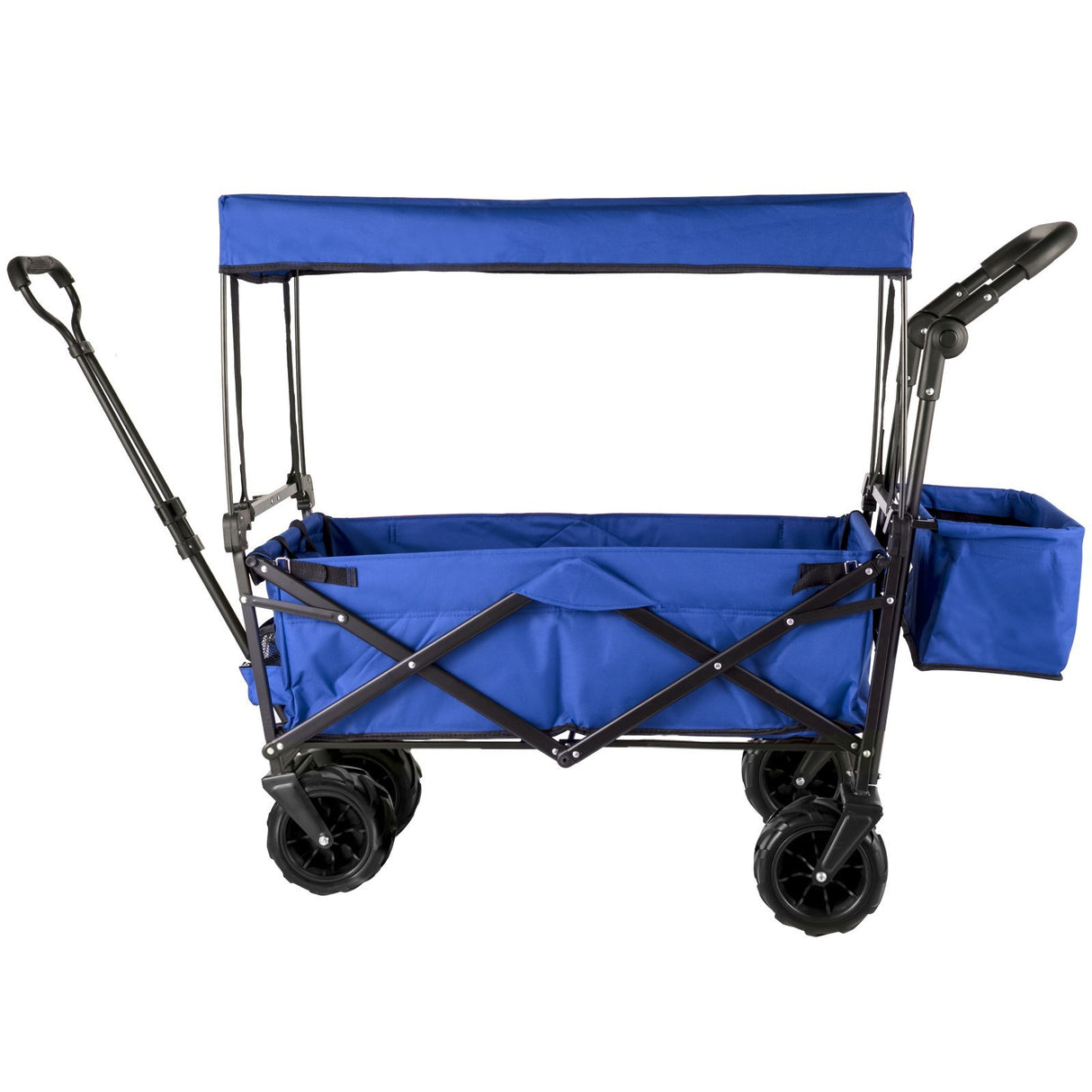 Vevor extra large collapsible garden cart with removable canopy, folding wagon utility carts with wheels and rear storage, wagon cart for garden, camping, grocery cart, shopping cart, blue