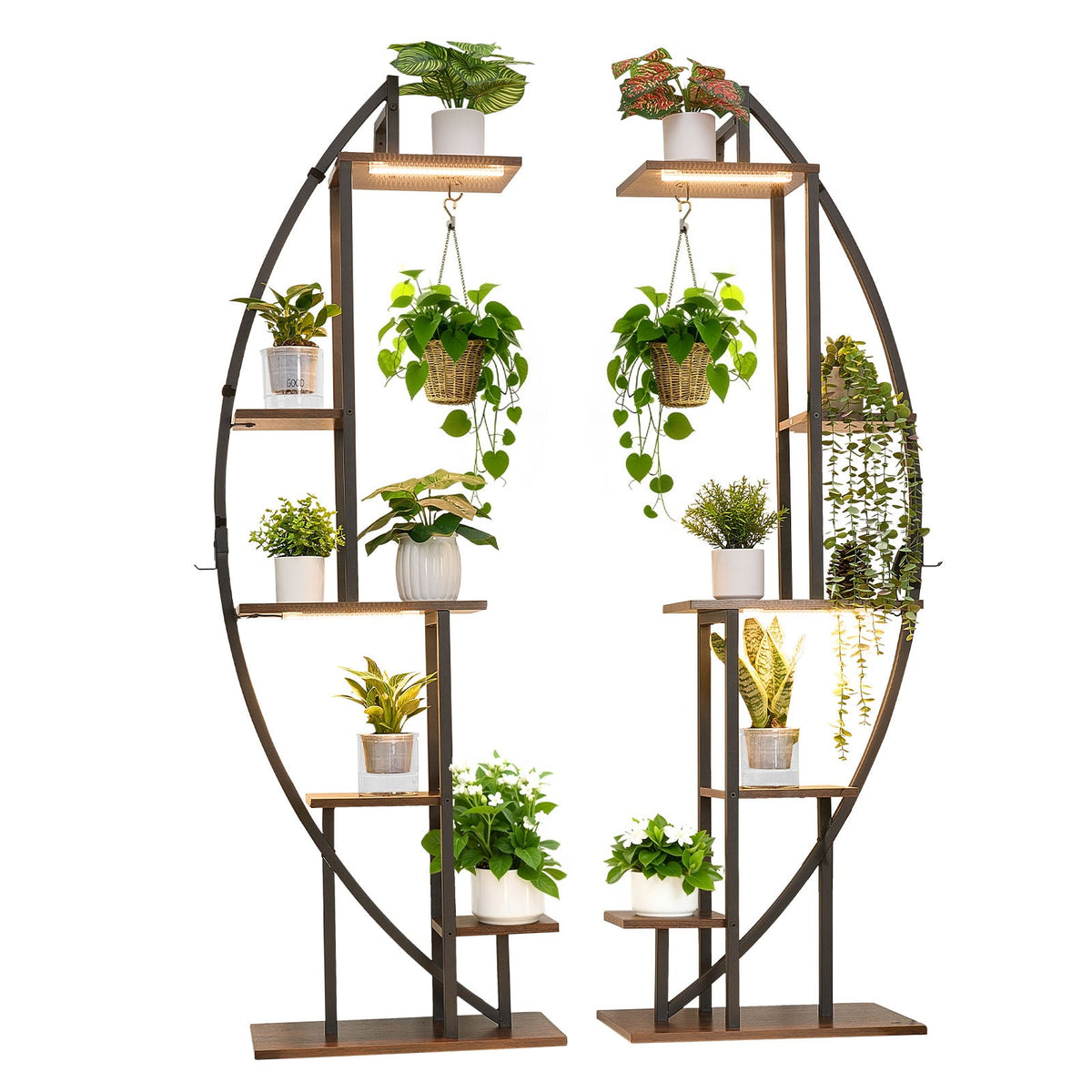 63-Inch Tall 6-Tier Indoor Plant Stand with Grow Lights (2-Pack)