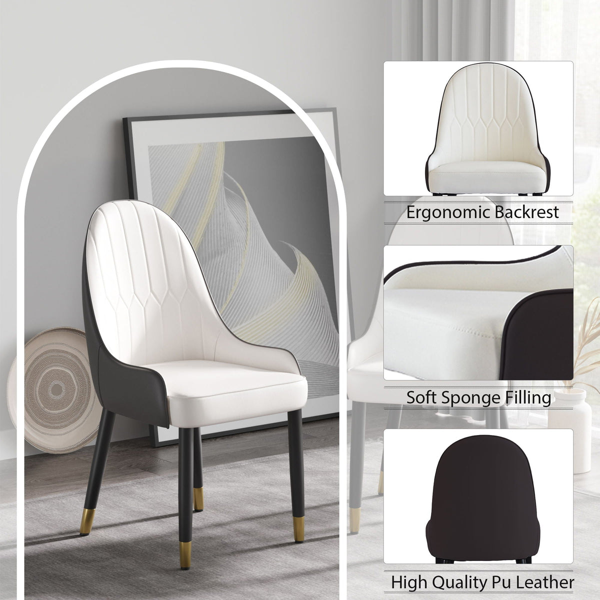 Modern Sponge-Filled Dining Chair, Solid Wood Metal Legs, Suitable For Restaurants, Living Rooms And Rooms (Set of 2)