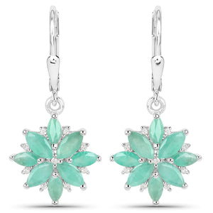 2.92 Carat Genuine Emerald and White Diamond .925 Sterling Silver Earrings