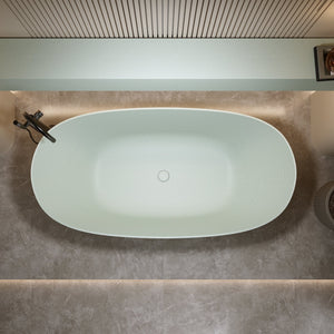69'' Freestanding Bathtub Resin Stone Soaking Bathtub with Modern Design - White