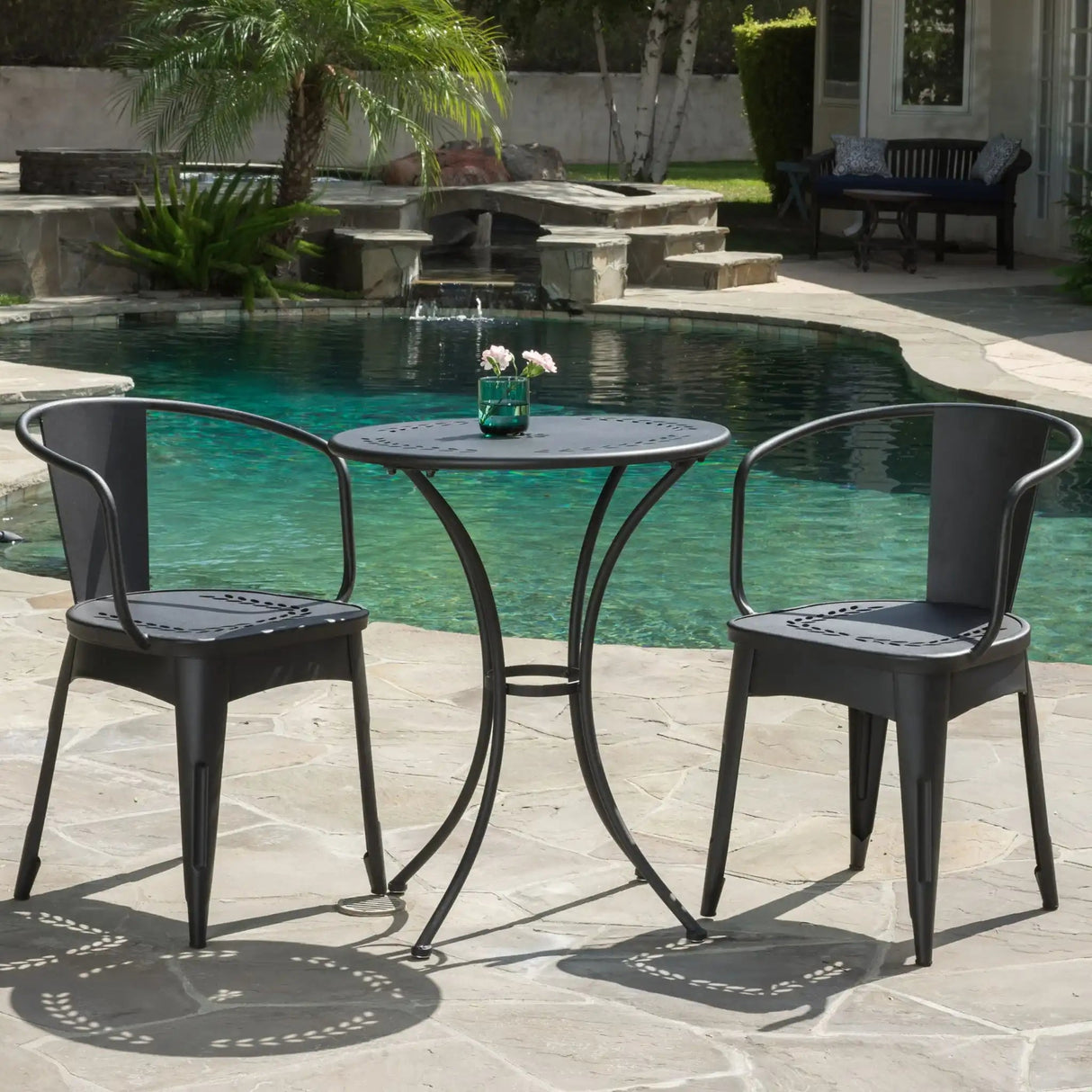 Ambrosia 3 Piece Bistro Set With Leaf Motifs Top And Seat