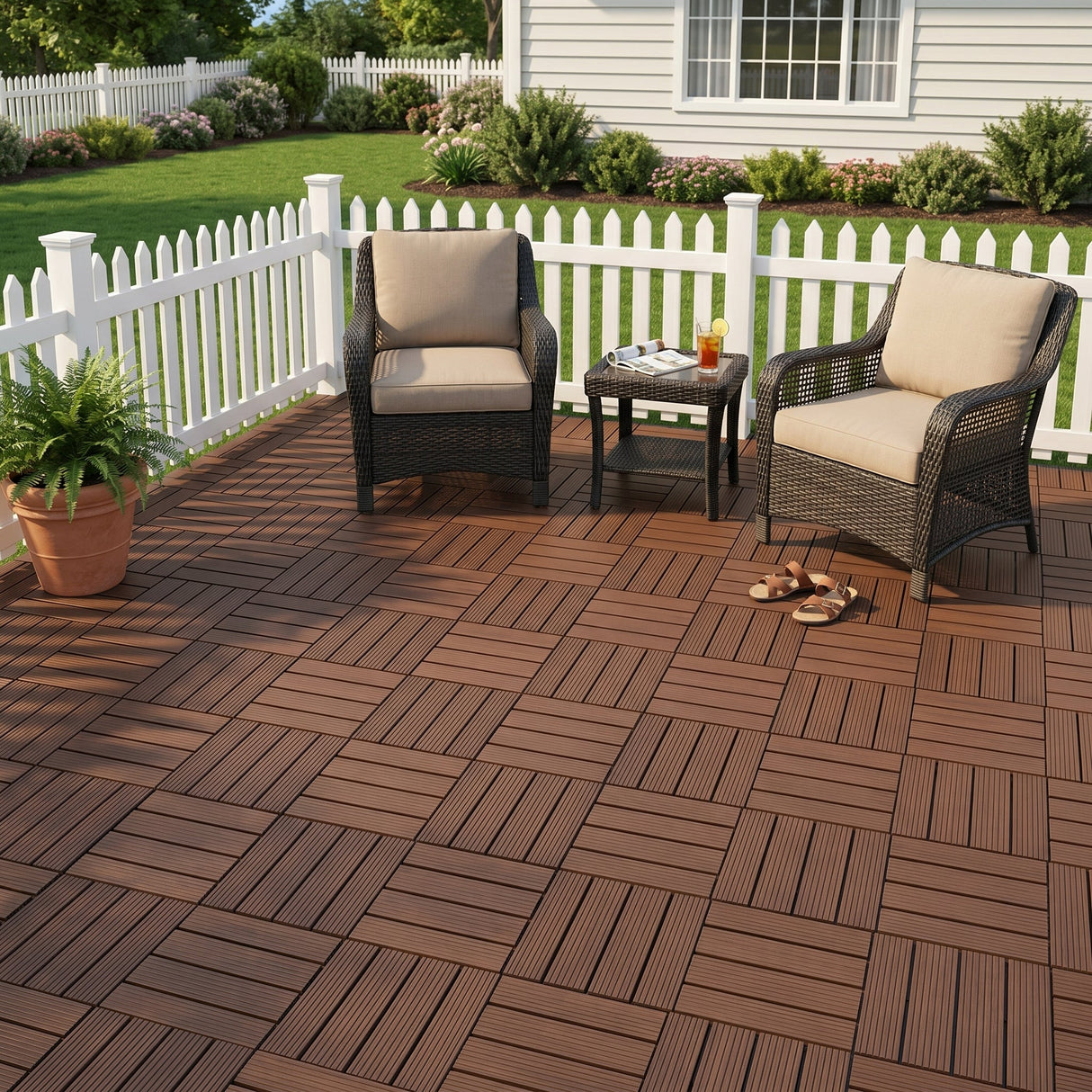 Plastic Interlocking Deck Tiles, 44 Pack 12"x12"