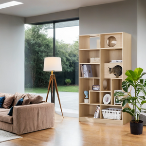 Furniture Style Cat Bookcase Cat Tree Shelves Natural Particle Board MDF 63.5 Inch