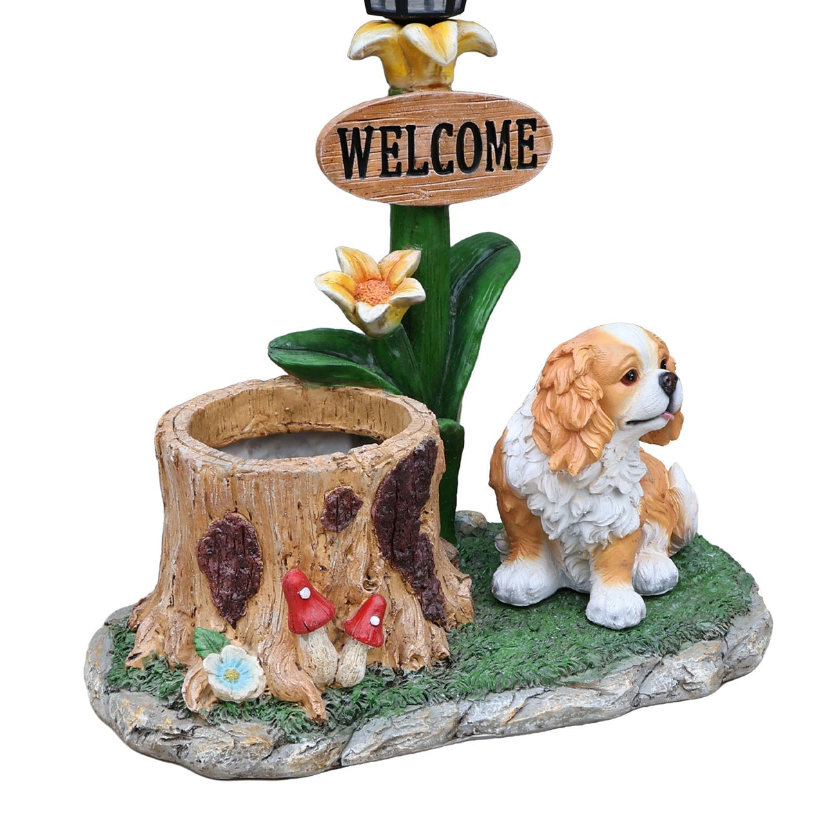 Sitting Dog Solar Lantern Planter Statue