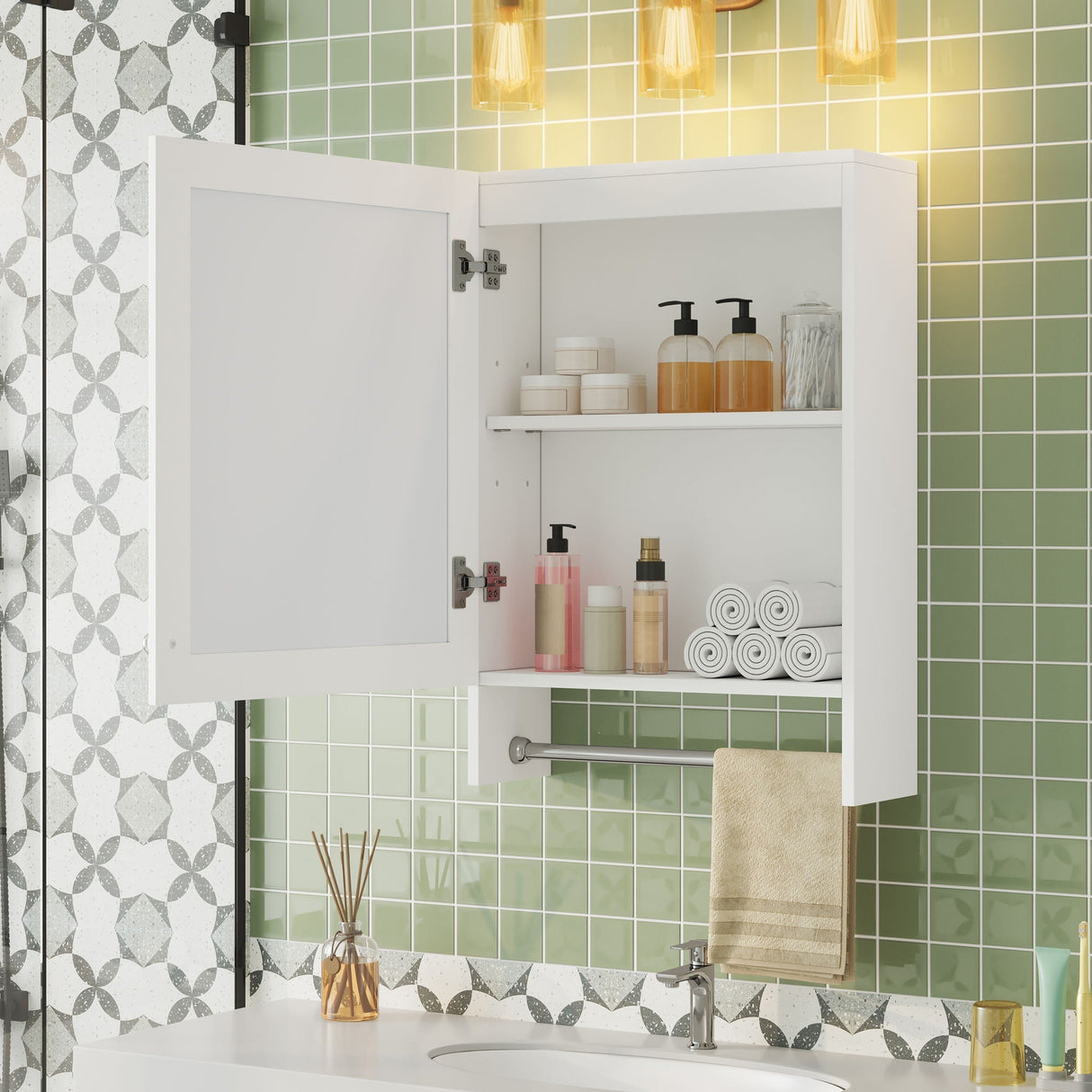 3 in 1 Wall Mounted Bathroom Mirror Cabinet with Adjustable Shelf