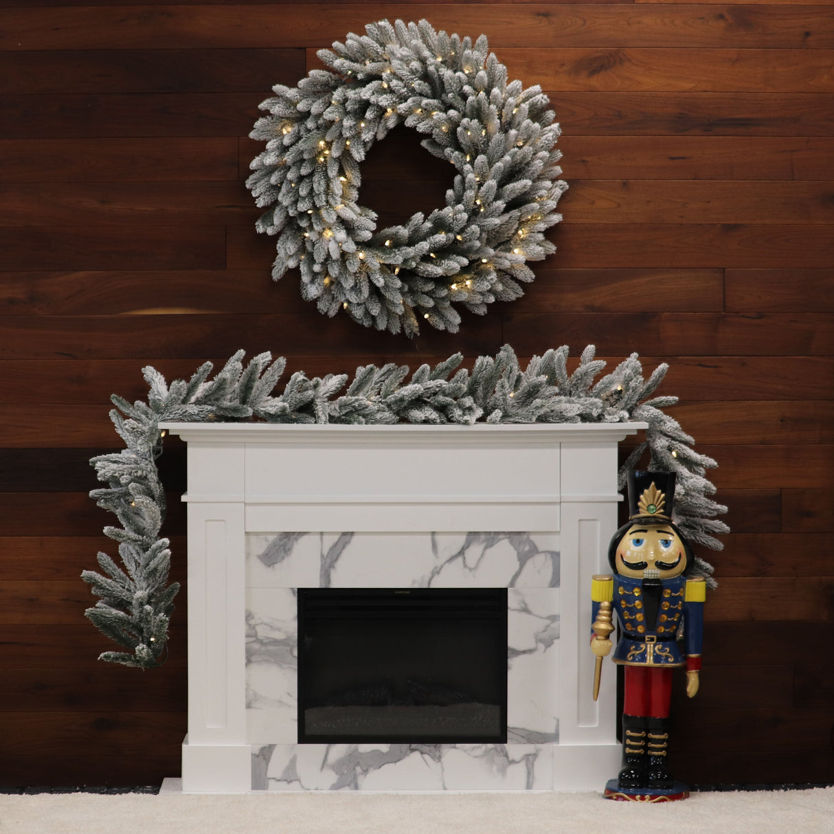 24-In. Icy Frost Snow Flocked Wreath with Warm White LED Lights