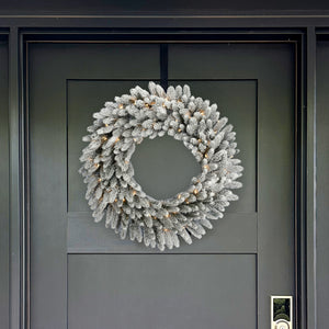 24-In. Icy Frost Snow Flocked Wreath with Warm White LED Lights