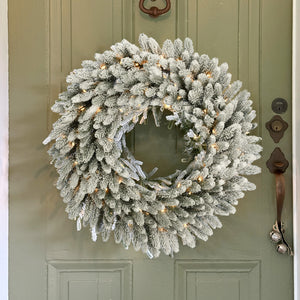 24-In. Icy Frost Snow Flocked Wreath with Warm White LED Lights
