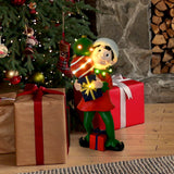 30-inch Elf Figurine Holding Presents with Built-in Multicolor LED Lights