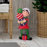 30-inch Elf Figurine Holding Presents with Built-in Multicolor LED Lights