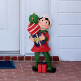 30-inch Elf Figurine Holding Presents with Built-in Multicolor LED Lights