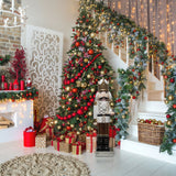 48-In. Nutcracker Holding Staff MGO Figurine, Festive Indoor Christmas Holiday Decorations, White/Gold