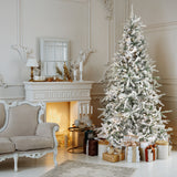 Fraser Hill Farm 10-Ft Flocked Mountain Pine Artificial Christmas Tree with Warm White LED Lighting