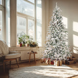 Fraser Hill Farm 10-Ft Flocked Mountain Pine Artificial Christmas Tree with Warm White LED Lighting