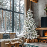 Fraser Hill Farm 10-Ft Flocked Mountain Pine Artificial Christmas Tree with Warm White LED Lighting