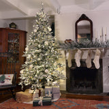 Fraser Hill Farm 6.5-Ft Flocked Mountain Pine Artificial Christmas Tree with White Incandescent Smart Lights